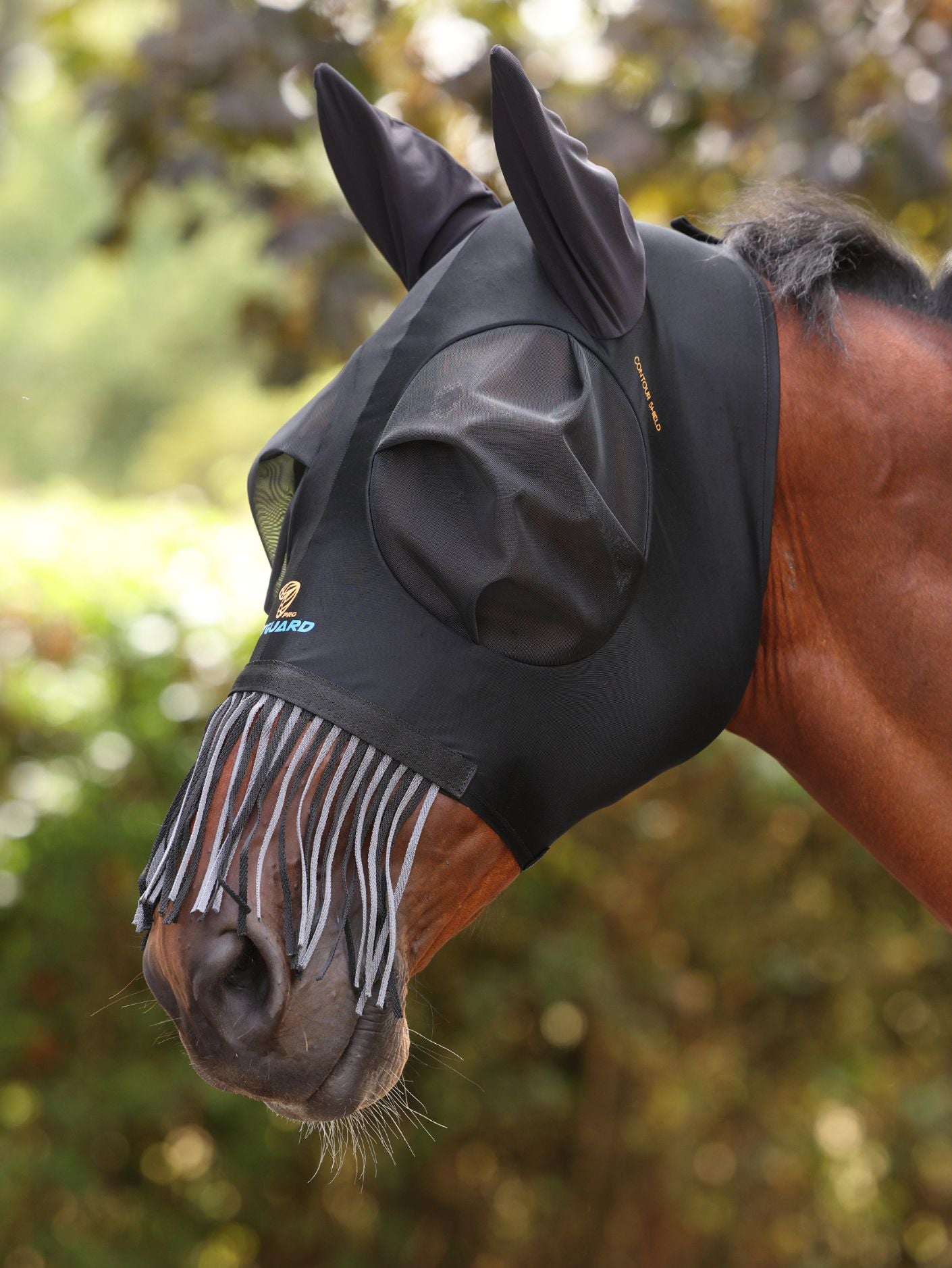 Shires FlyGuard Pro Contour Shield Stretch Fly Mask with Ears & Nose Fringe