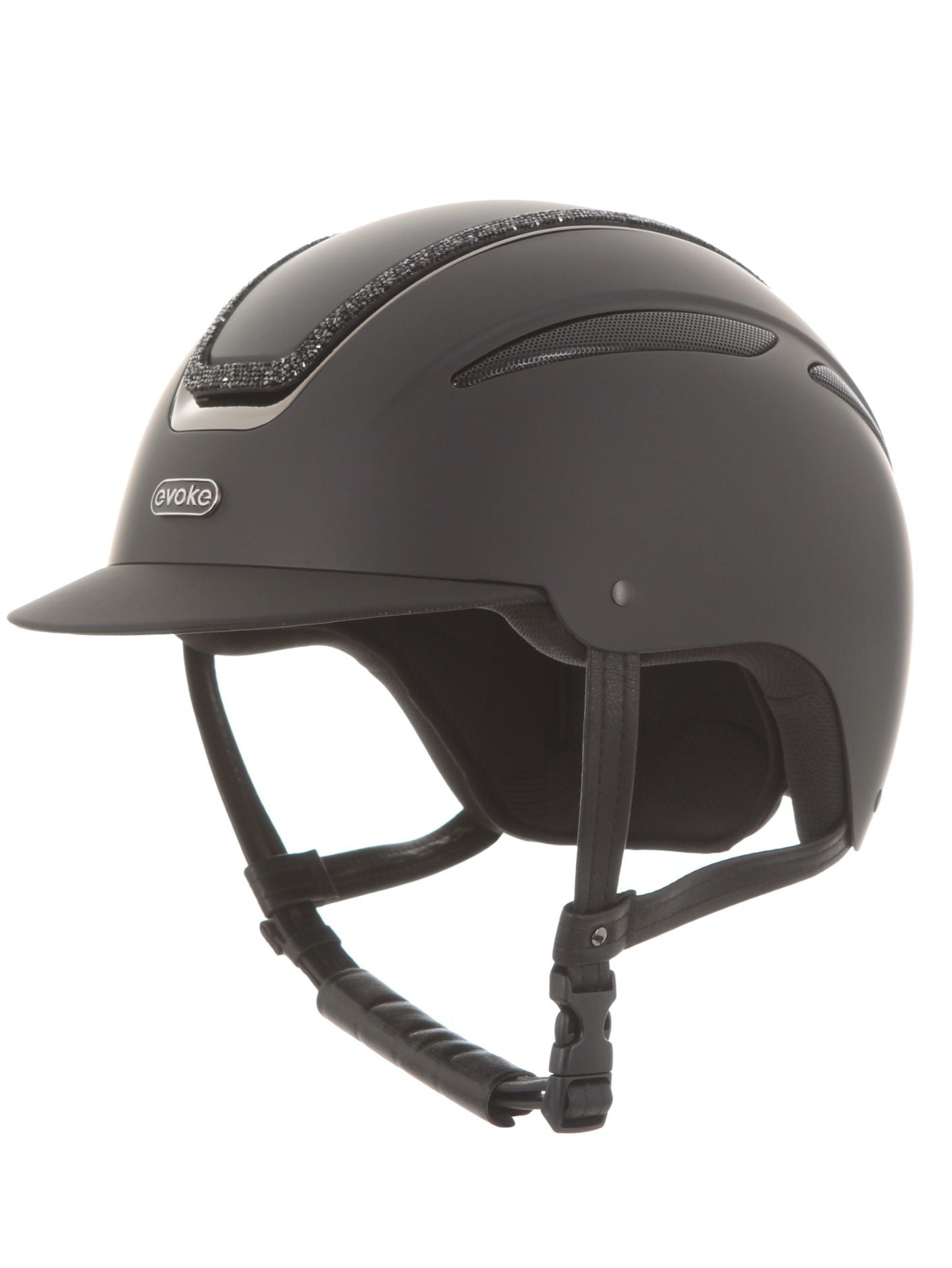 Evoke Callisto Riding Hat Classic Peak Black / Black Crystal Frame