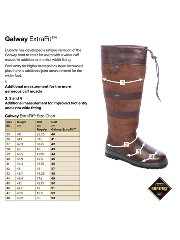 Dubarry Galway extra fit boot size chart