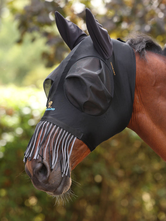 Shires FlyGuard Pro Contour Shield Stretch Fly Mask with Ears & Nose Fringe
