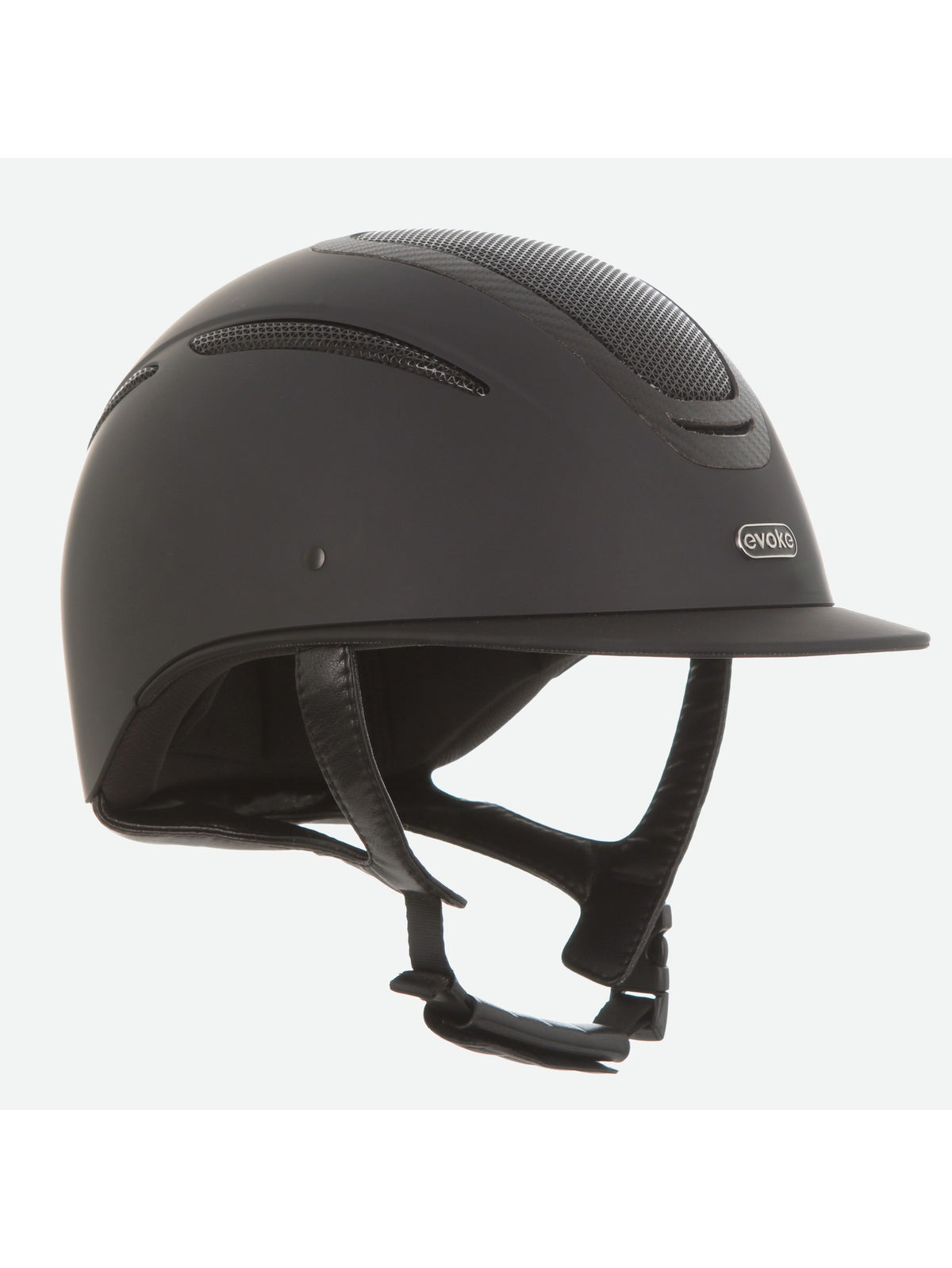 A matte black equestrian riding helmet with a small white 'Overs' brand logo on the side, shown against a light gray background.