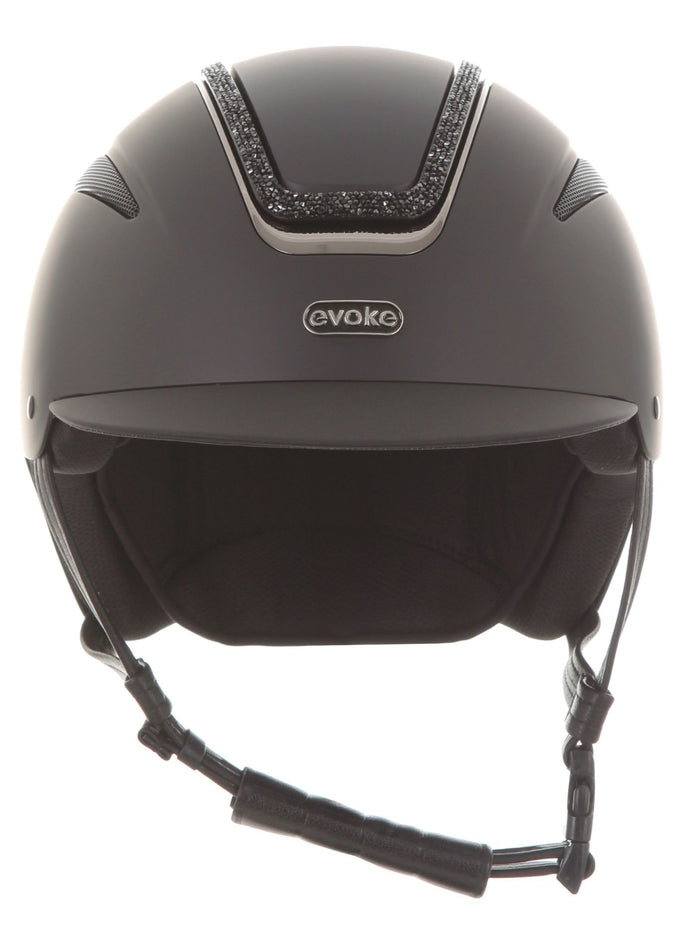 Evoke Callisto Riding Hat Classic Peak Black / Black Crystal Frame