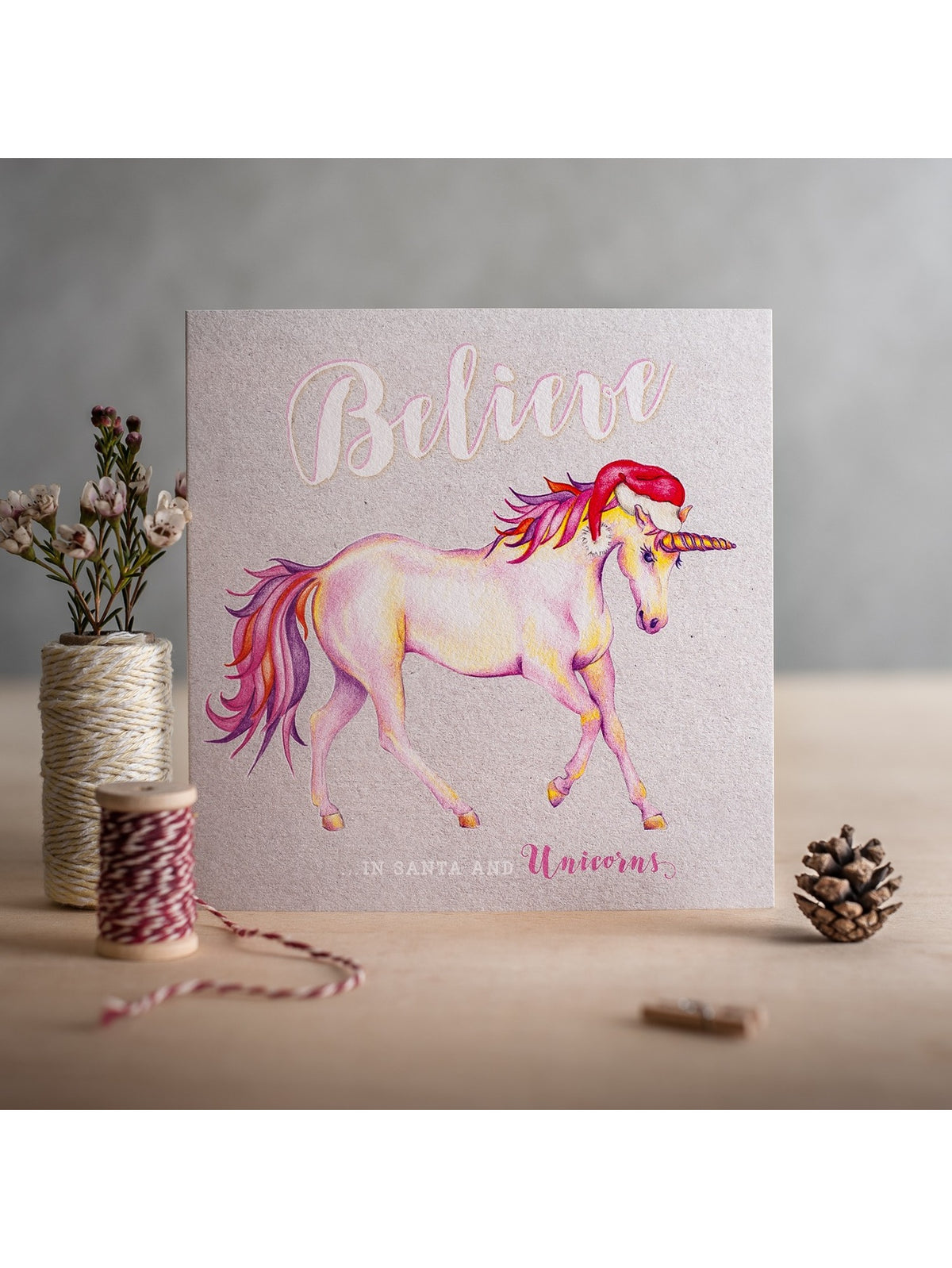 Deckled Edge Believe in Santa & Unicorns Card