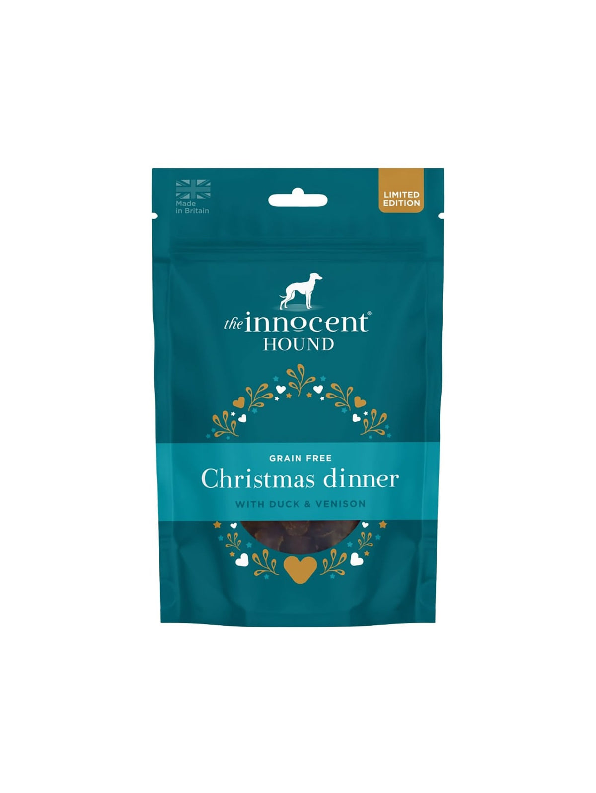 The Innocent Hound Christmas Dinner Feast with British Duck & Venison in a 120g teal pouch