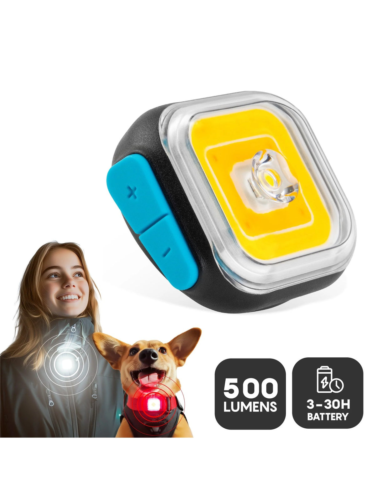 Meolinq LightPlus | 500 lumens | 3 to 30 hour battery | Worn by rider and dog