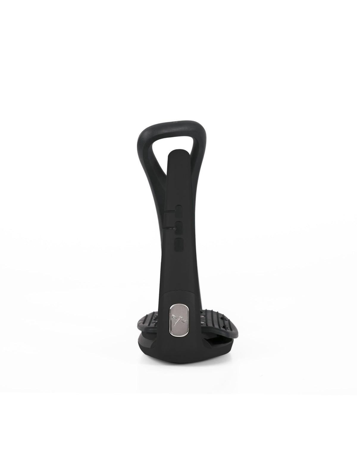 Freejump Soft'Up Pro safety stirrup in Black/Black, side view of the black Elastollan outer branch
