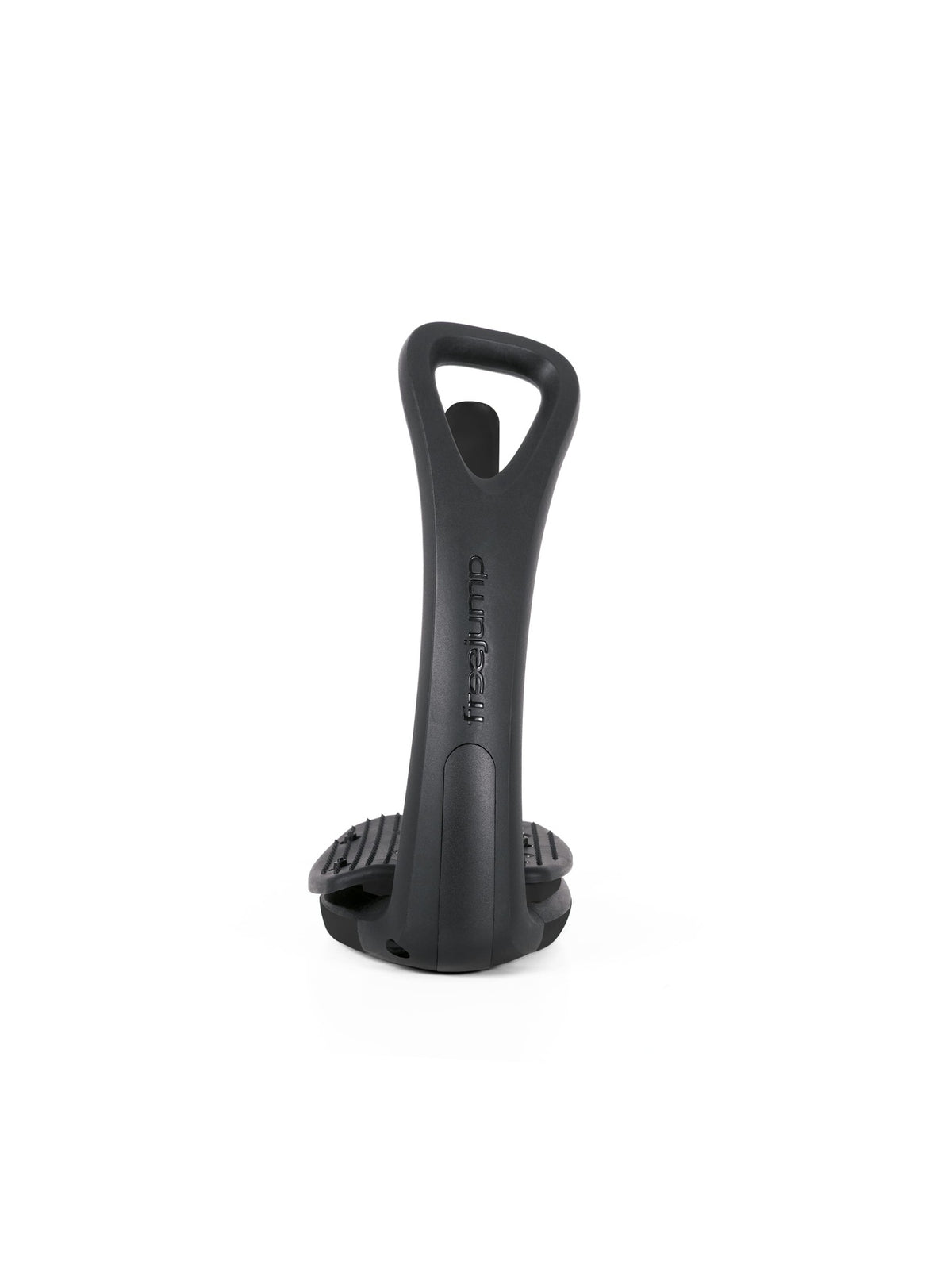 Freejump Soft'Up Pro safety stirrup in Black/Black, side profile of the black spring steel branch and 45° angled eye