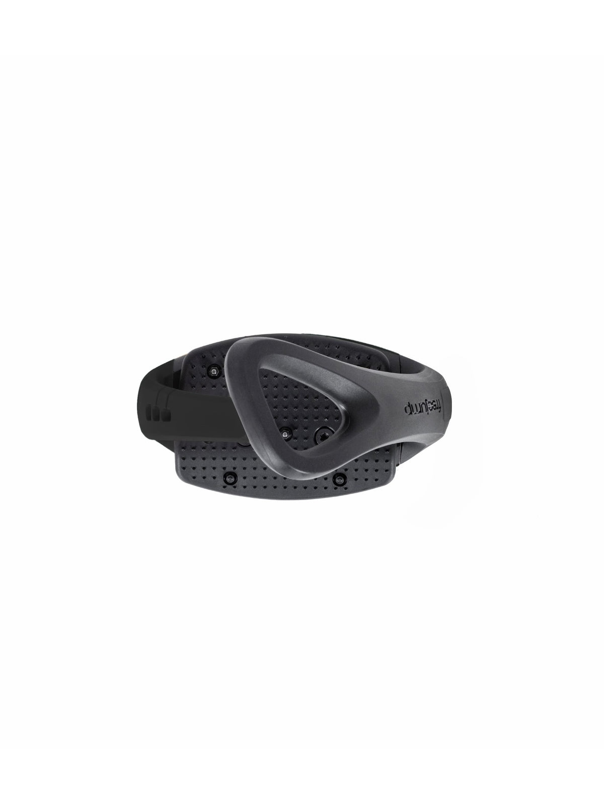 Freejump Soft'Up Pro safety stirrup in Black/Black, top view of the angled eye and studded tread