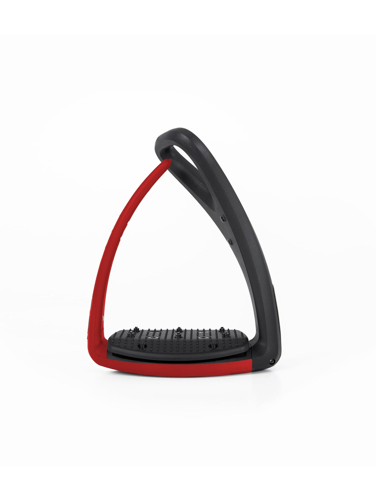 Freejump Soft'Up Pro safety stirrup in Black/Hot Pepper Red, rear view of the open hot pepper red outer branch