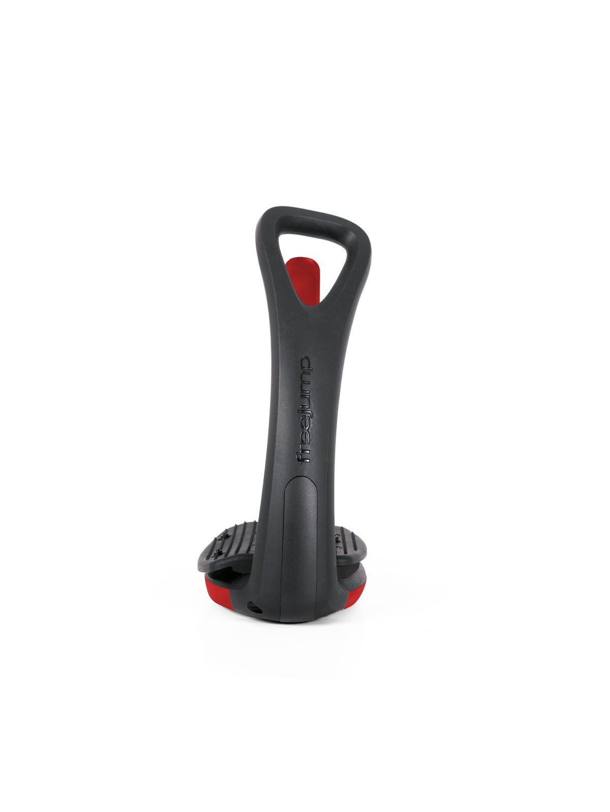 Freejump Soft'Up Pro safety stirrup in Black/Hot Pepper Red, side profile of the black spring steel branch and 45° angled eye