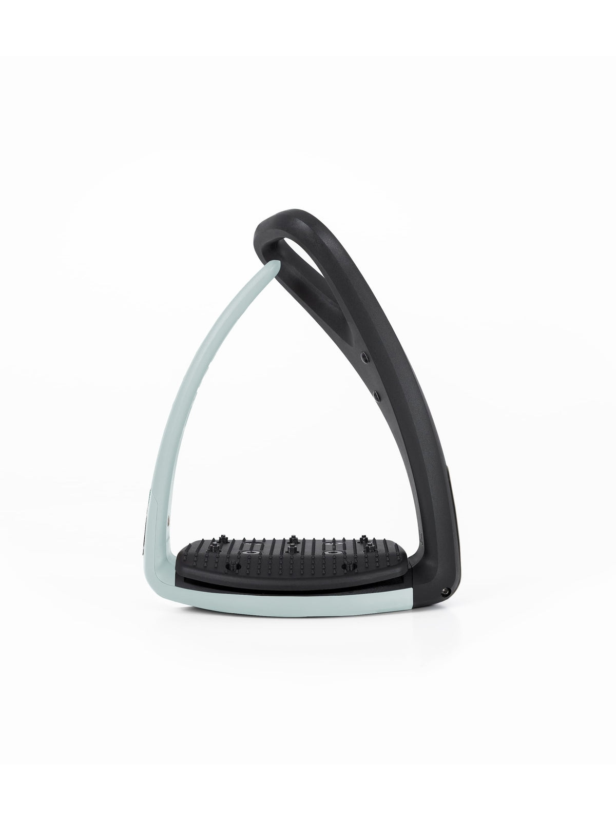 Freejump Soft'Up Pro safety stirrup in Black/Icy Grey, rear view of the open icy grey outer branch