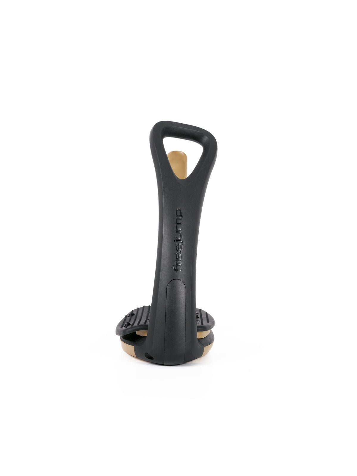 Freejump Soft'Up Pro safety stirrup in Black/Latte, side profile of the black spring steel branch and 45° angled eye