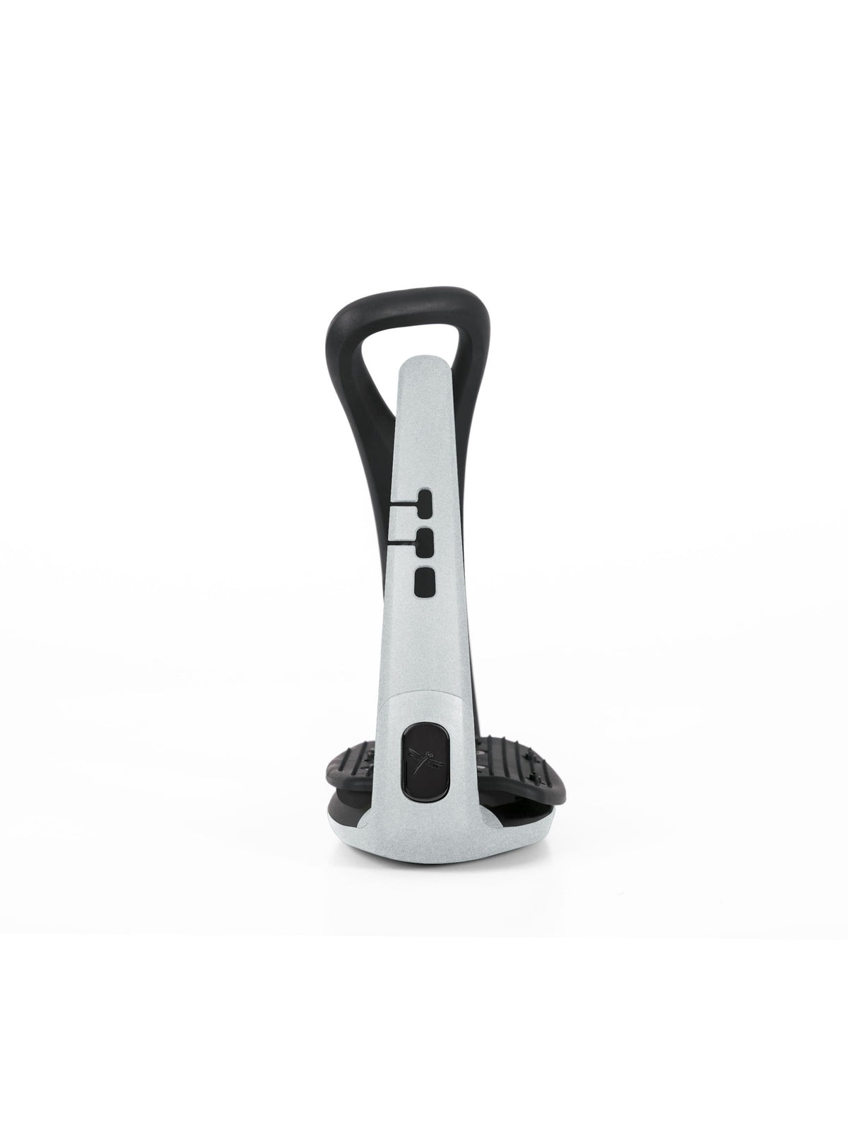 Freejump Soft'Up Pro safety stirrup in Black/Silver, side view of the silver Elastollan outer branch