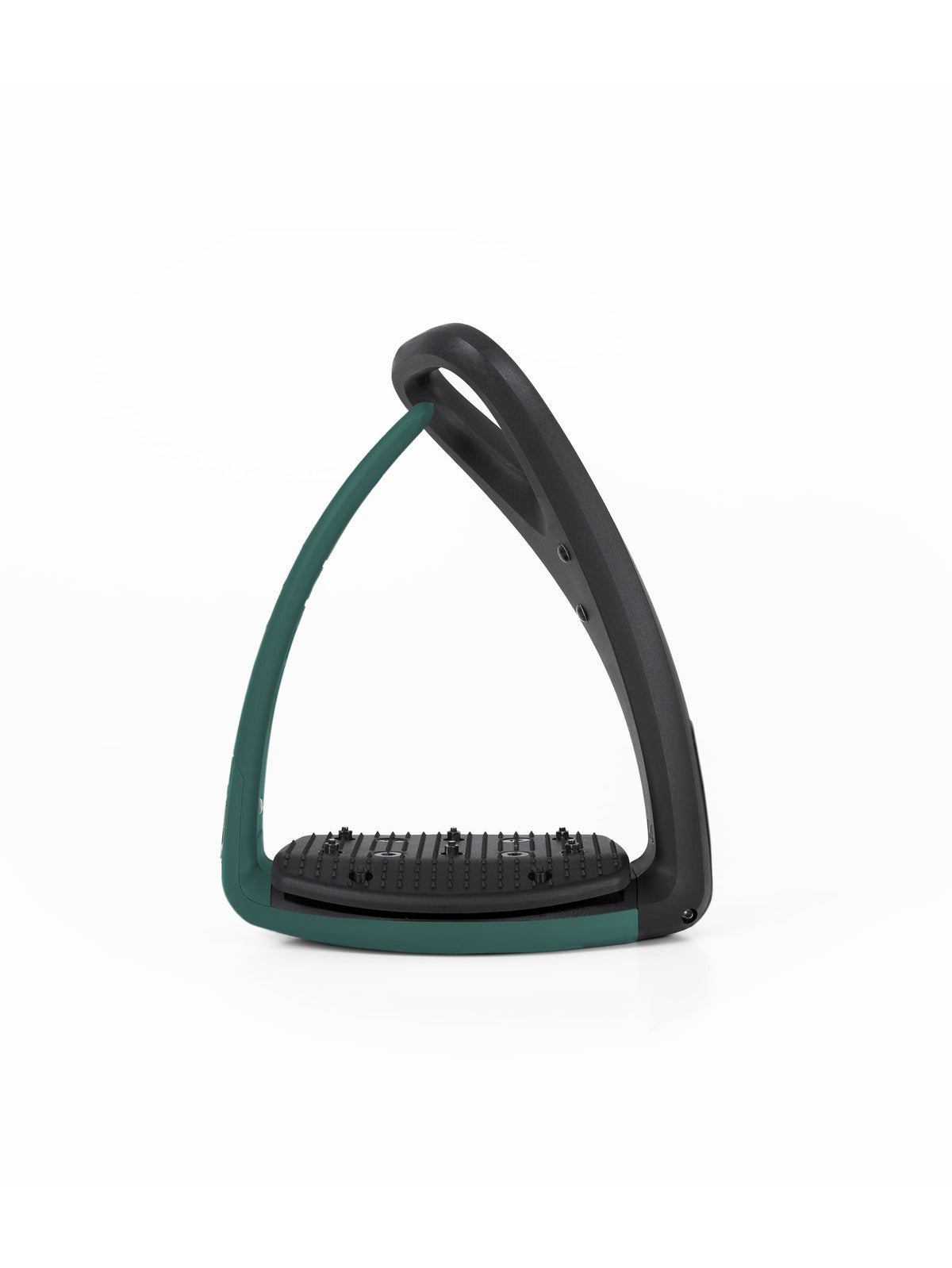 Freejump Soft'Up Pro safety stirrup in Black/Teal, rear view of the open teal outer branch