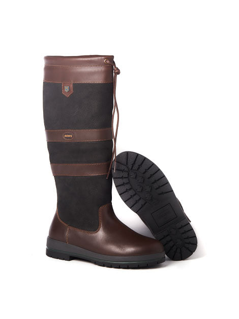 Black/brown colour Dubarry Galway, showing sole of one boot