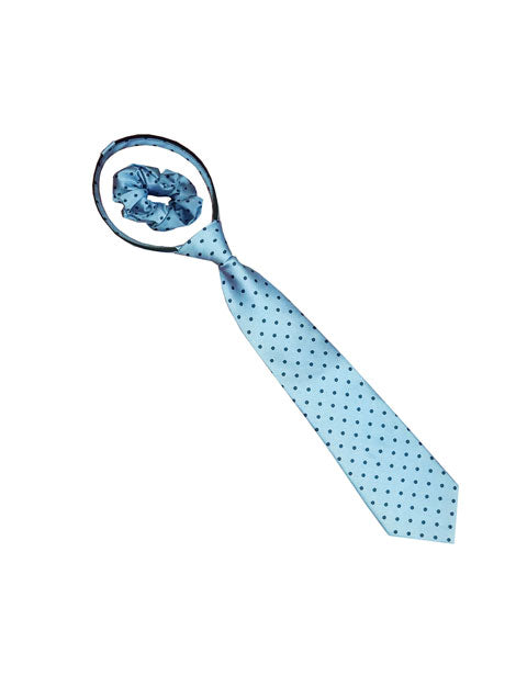 Polka Dot Zipper Tie Light Blue with Navy Dots